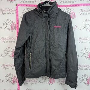 Bench jacket coat embroidered pink grey Charcoal Quilted Jacket with Pink Logo